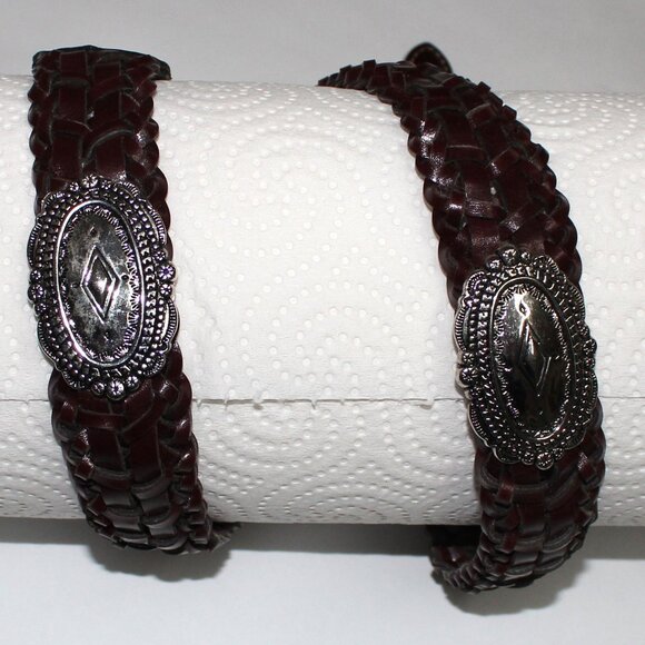 Women's Western Style Silver Tone Buckle & Accents Braided Belt - Picture 13 of 15